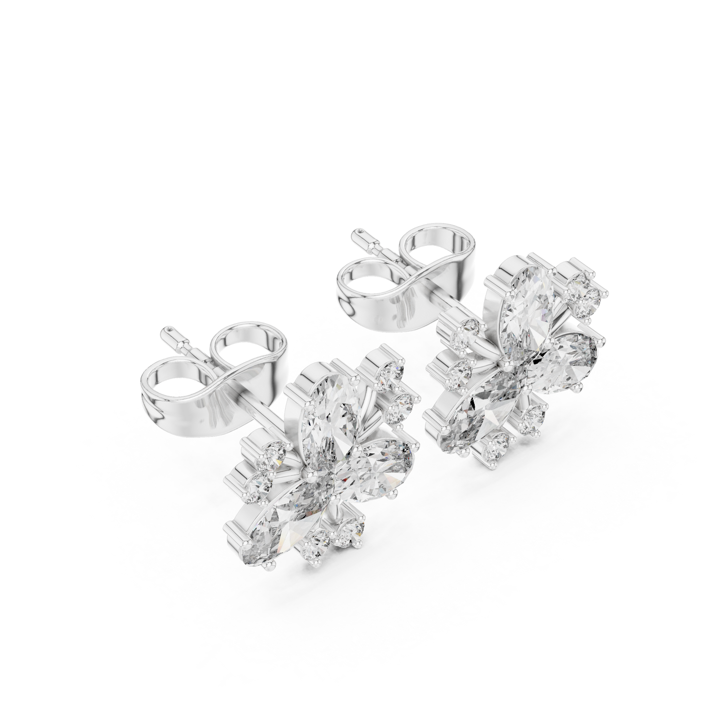 1.16ctw Round & Marquise Diamond Flower Cluster Stud Earrings in Yellow Gold