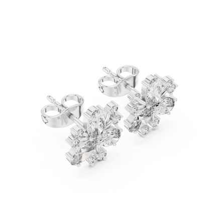 1.16ctw Round & Marquise Diamond Flower Cluster Stud Earrings in Yellow Gold