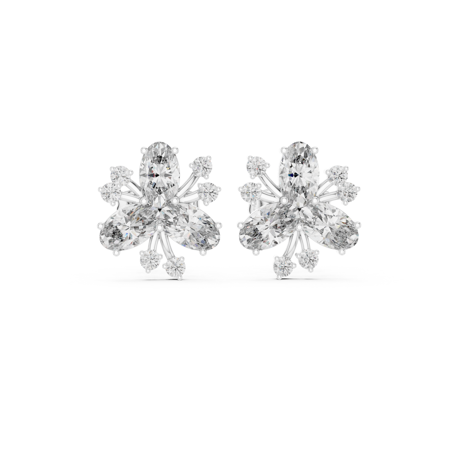 1.16ctw Round & Marquise Diamond Flower Cluster Stud Earrings in Yellow Gold