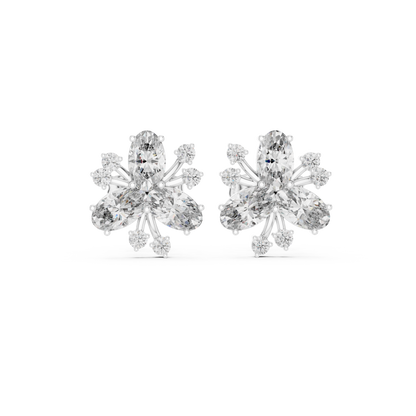 1.16ctw Round & Marquise Diamond Flower Cluster Stud Earrings in Yellow Gold