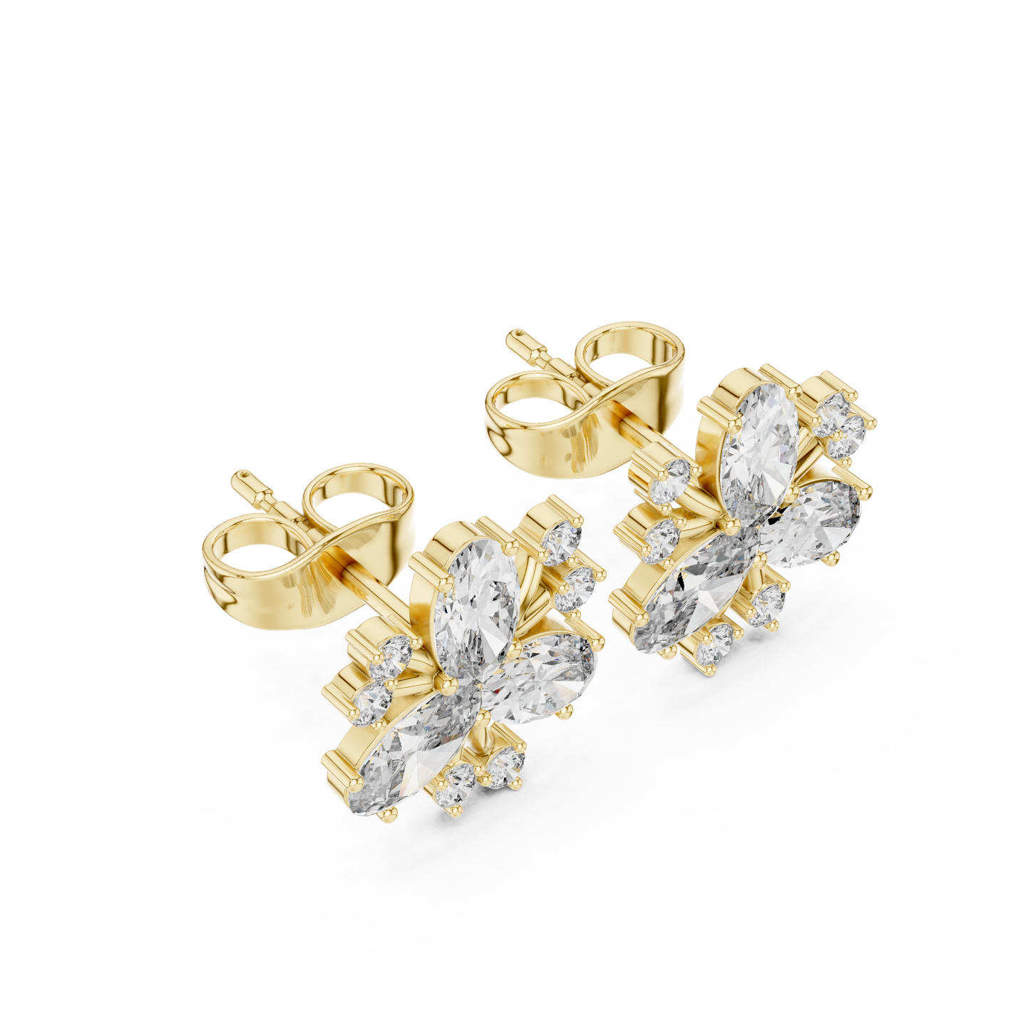 1.16ctw Round & Marquise Diamond Flower Cluster Stud Earrings in Yellow Gold