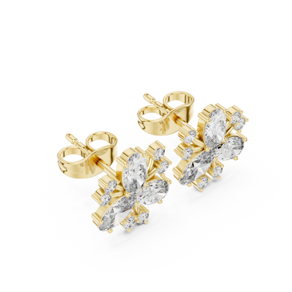 1.16ctw Round & Marquise Diamond Flower Cluster Stud Earrings in Yellow Gold