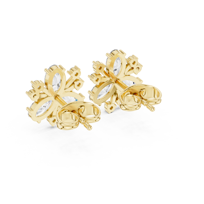 1.16ctw Round & Marquise Diamond Flower Cluster Stud Earrings in Yellow Gold