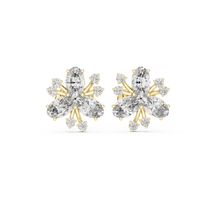 1.16ctw Round & Marquise Diamond Flower Cluster Stud Earrings in Yellow Gold