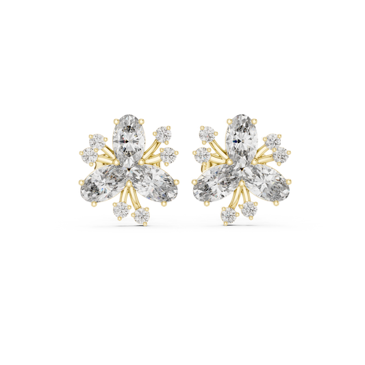 1.16ctw Round & Marquise Diamond Flower Cluster Stud Earrings in Yellow Gold