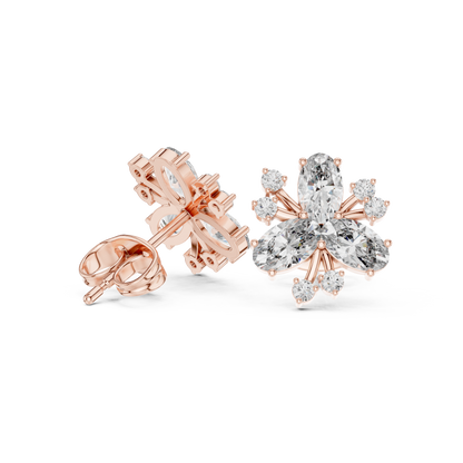 1.16ctw Round & Marquise Diamond Flower Cluster Stud Earrings in Yellow Gold