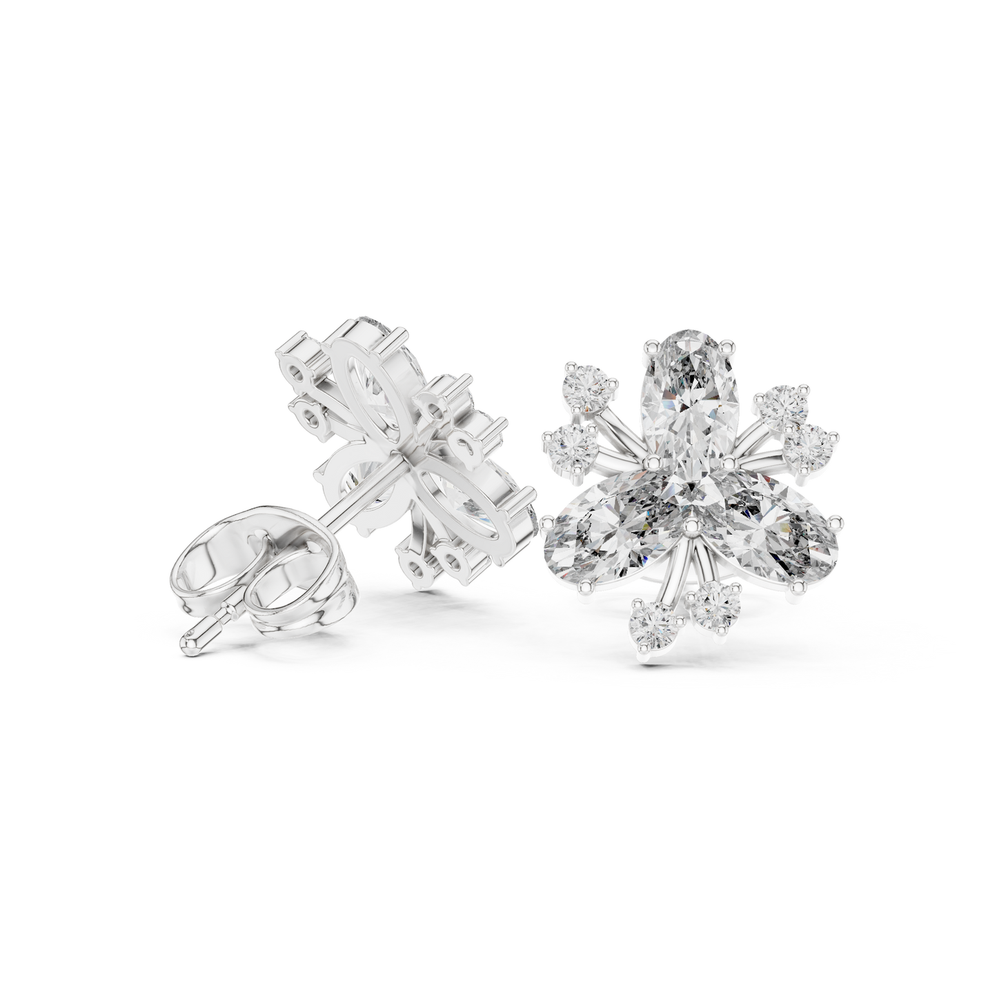 1.16ctw Round & Marquise Diamond Flower Cluster Stud Earrings in Yellow Gold