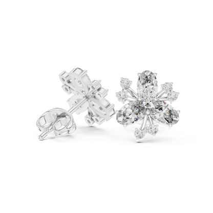 1.16ctw Round & Marquise Diamond Flower Cluster Stud Earrings in Yellow Gold