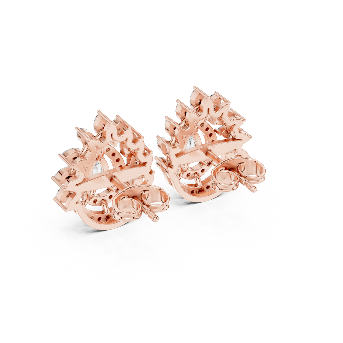 1.01ctw Pear Diamond Double Halo Stud Earrings with Marquise Tiara Cluster in Yellow Gold