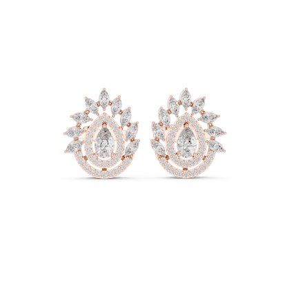 1.01ctw Pear Diamond Double Halo Stud Earrings with Marquise Tiara Cluster in Yellow Gold