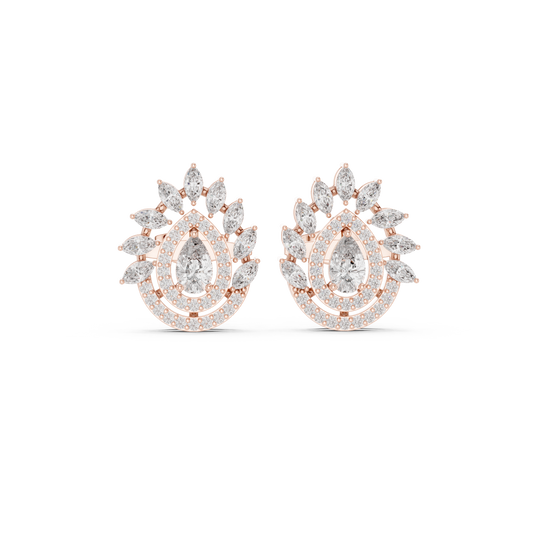 1.01ctw Pear Diamond Double Halo Stud Earrings with Marquise Tiara Cluster in Yellow Gold