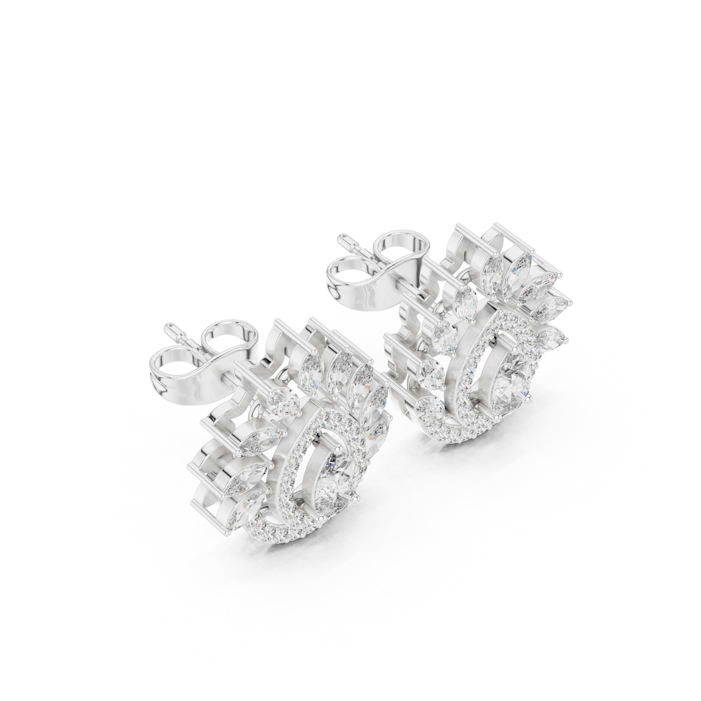 1.01ctw Pear Diamond Double Halo Stud Earrings with Marquise Tiara Cluster in Yellow Gold