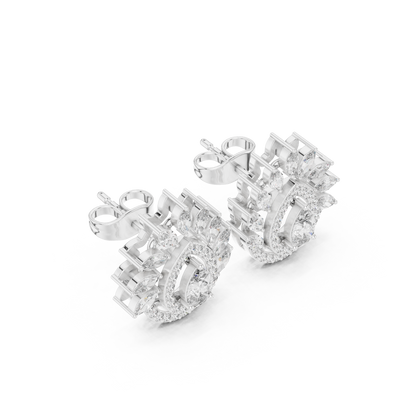 1.01ctw Pear Diamond Double Halo Stud Earrings with Marquise Tiara Cluster in Yellow Gold