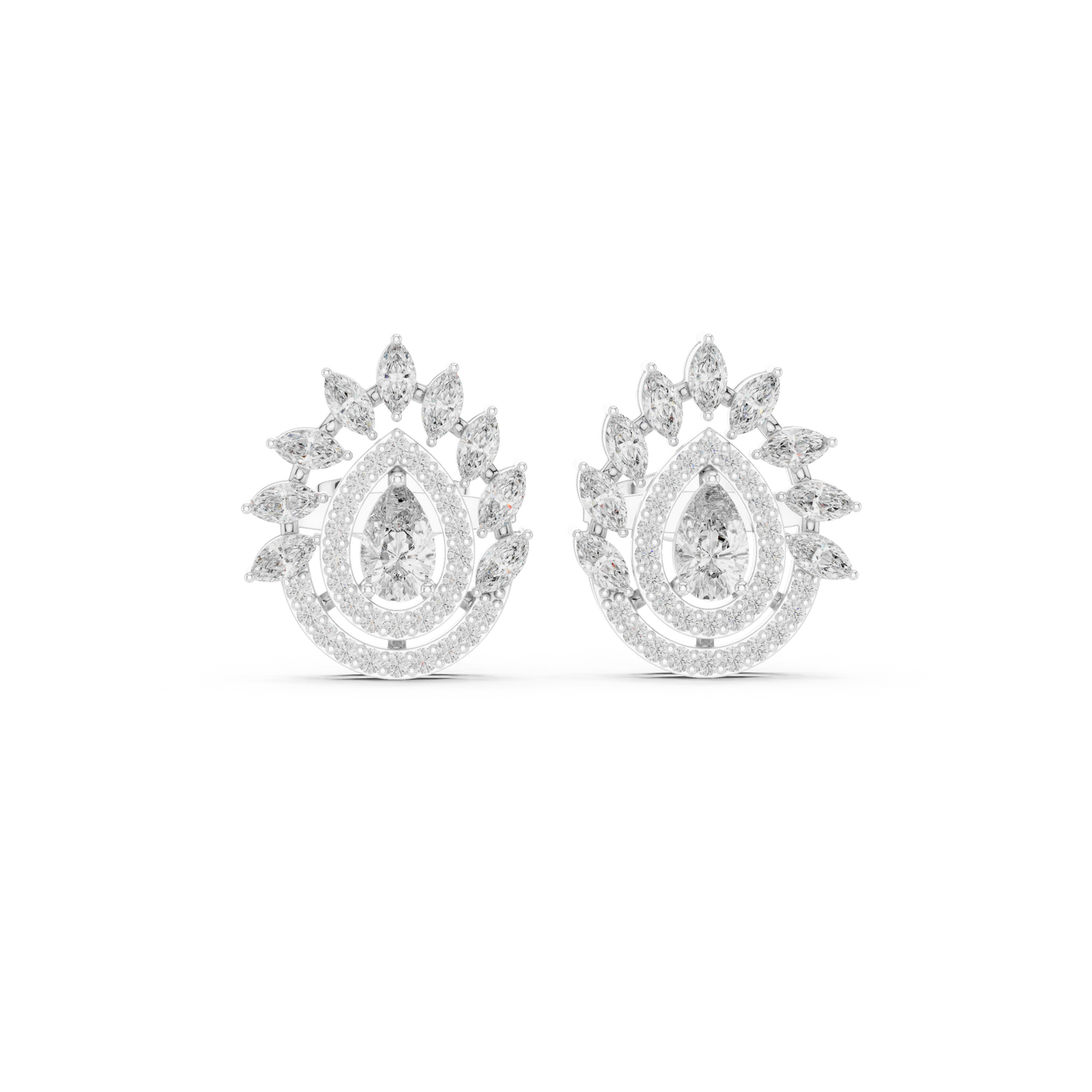 1.01ctw Pear Diamond Double Halo Stud Earrings with Marquise Tiara Cluster in Yellow Gold