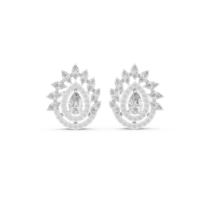 1.01ctw Pear Diamond Double Halo Stud Earrings with Marquise Tiara Cluster in Yellow Gold