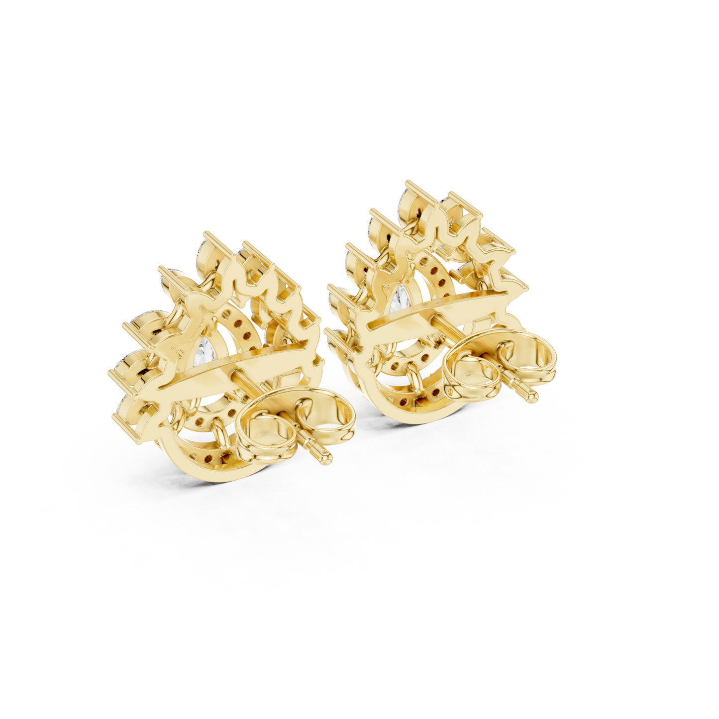 1.01ctw Pear Diamond Double Halo Stud Earrings with Marquise Tiara Cluster in Yellow Gold