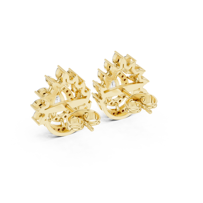 1.01ctw Pear Diamond Double Halo Stud Earrings with Marquise Tiara Cluster in Yellow Gold