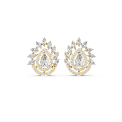 1.01ctw Pear Diamond Double Halo Stud Earrings with Marquise Tiara Cluster in Yellow Gold