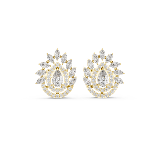 1.01ctw Pear Diamond Double Halo Stud Earrings with Marquise Tiara Cluster in Yellow Gold