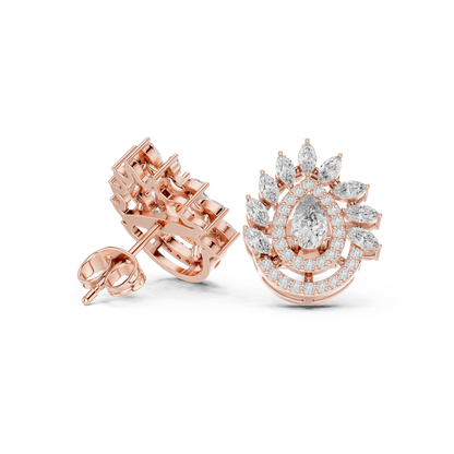 1.01ctw Pear Diamond Double Halo Stud Earrings with Marquise Tiara Cluster in Yellow Gold