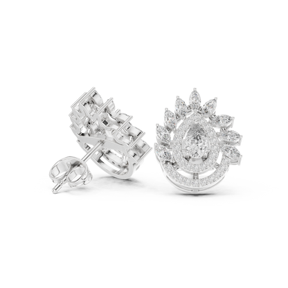 1.01ctw Pear Diamond Double Halo Stud Earrings with Marquise Tiara Cluster in Yellow Gold