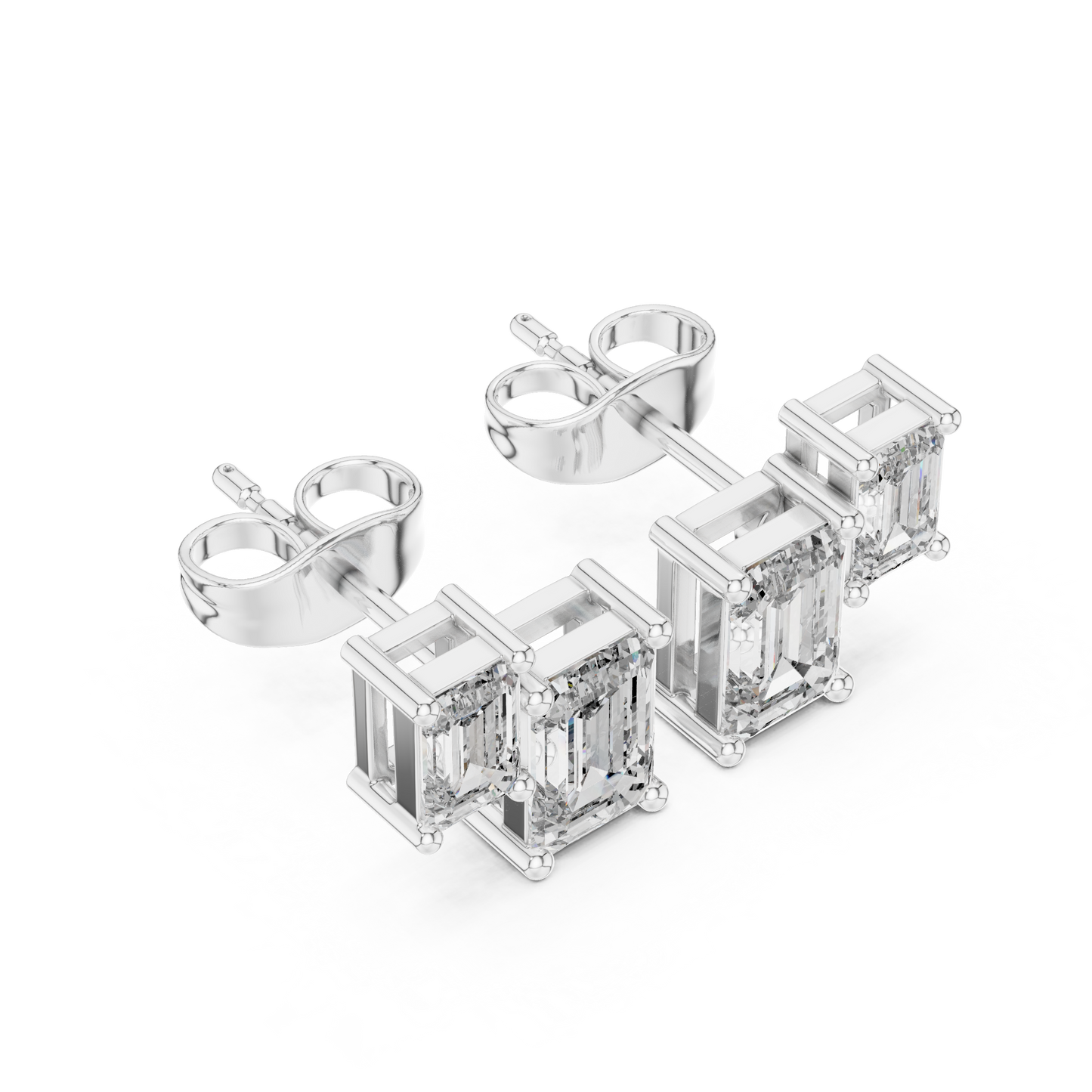 1.47ctw Asymmetric Emerald Cut Diamond Duo Stud Earrings in Yellow Gold