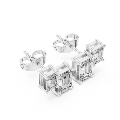 1.47ctw Asymmetric Emerald Cut Diamond Duo Stud Earrings in Yellow Gold