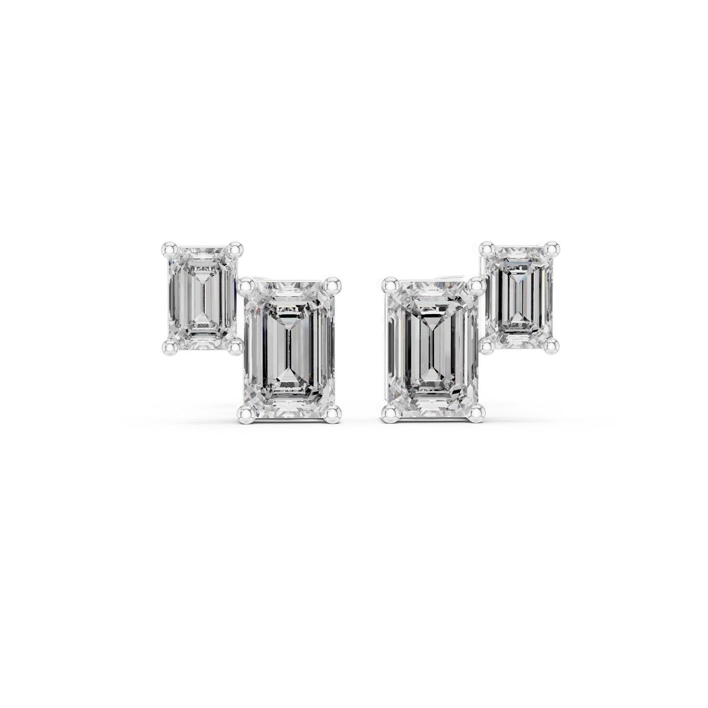 1.47ctw Asymmetric Emerald Cut Diamond Duo Stud Earrings in Yellow Gold