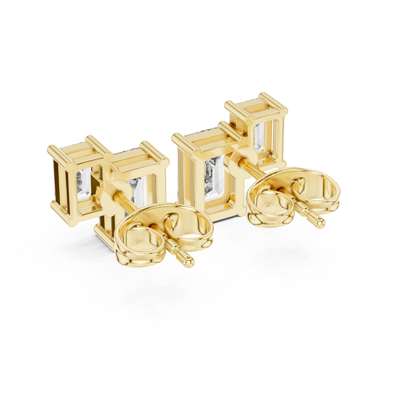 1.47ctw Asymmetric Emerald Cut Diamond Duo Stud Earrings in Yellow Gold