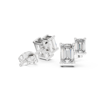 1.47ctw Asymmetric Emerald Cut Diamond Duo Stud Earrings in Yellow Gold