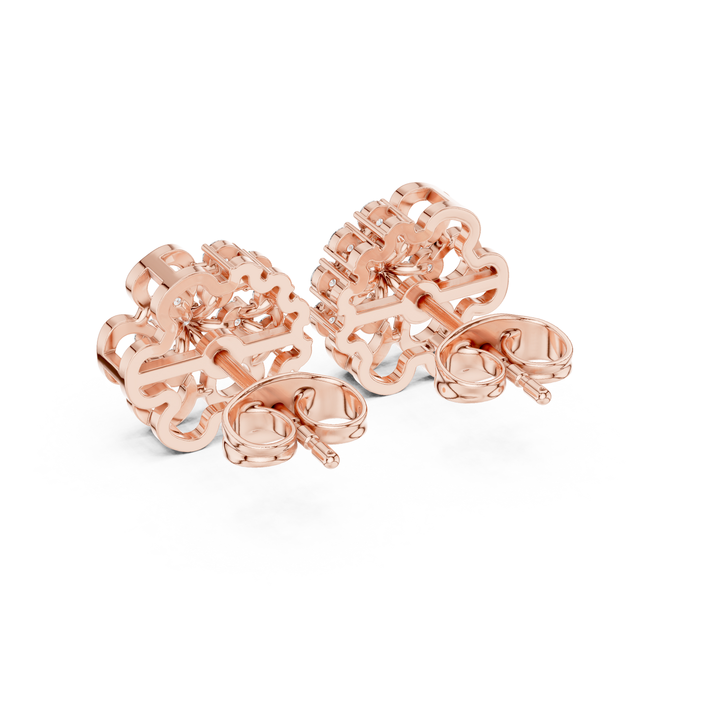 Yellow Gold Round Diamond Abstract Flower Cluster Stud Earrings - 0.44ctw