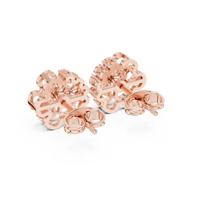 Yellow Gold Round Diamond Abstract Flower Cluster Stud Earrings - 0.44ctw