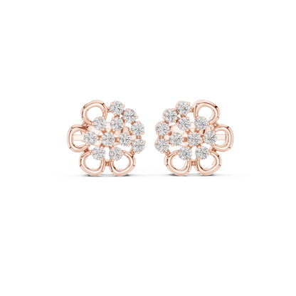 Yellow Gold Round Diamond Abstract Flower Cluster Stud Earrings - 0.44ctw
