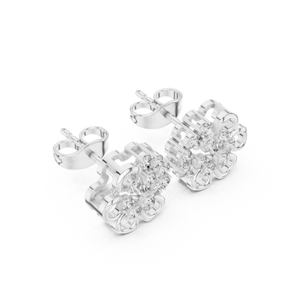 Yellow Gold Round Diamond Abstract Flower Cluster Stud Earrings - 0.44ctw