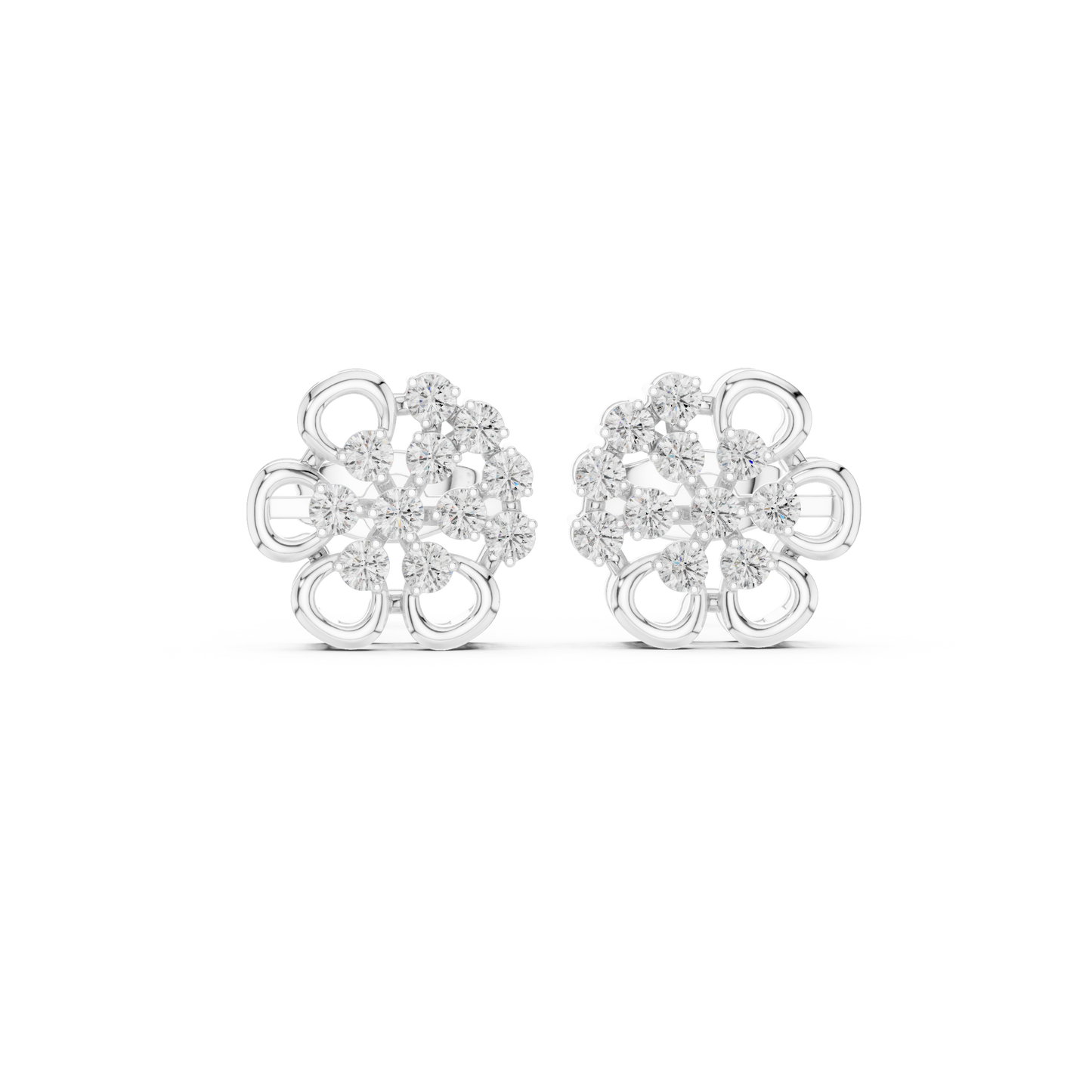 Yellow Gold Round Diamond Abstract Flower Cluster Stud Earrings - 0.44ctw
