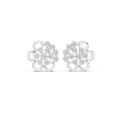 Yellow Gold Round Diamond Abstract Flower Cluster Stud Earrings - 0.44ctw
