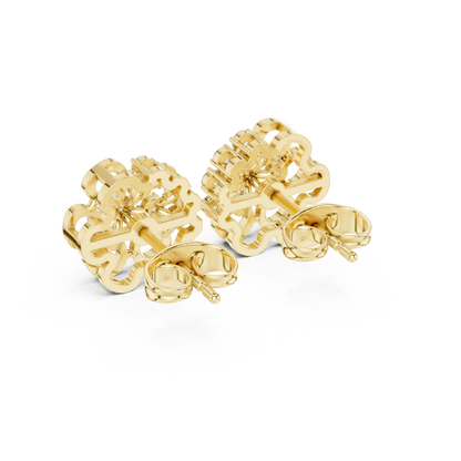 Yellow Gold Round Diamond Abstract Flower Cluster Stud Earrings - 0.44ctw