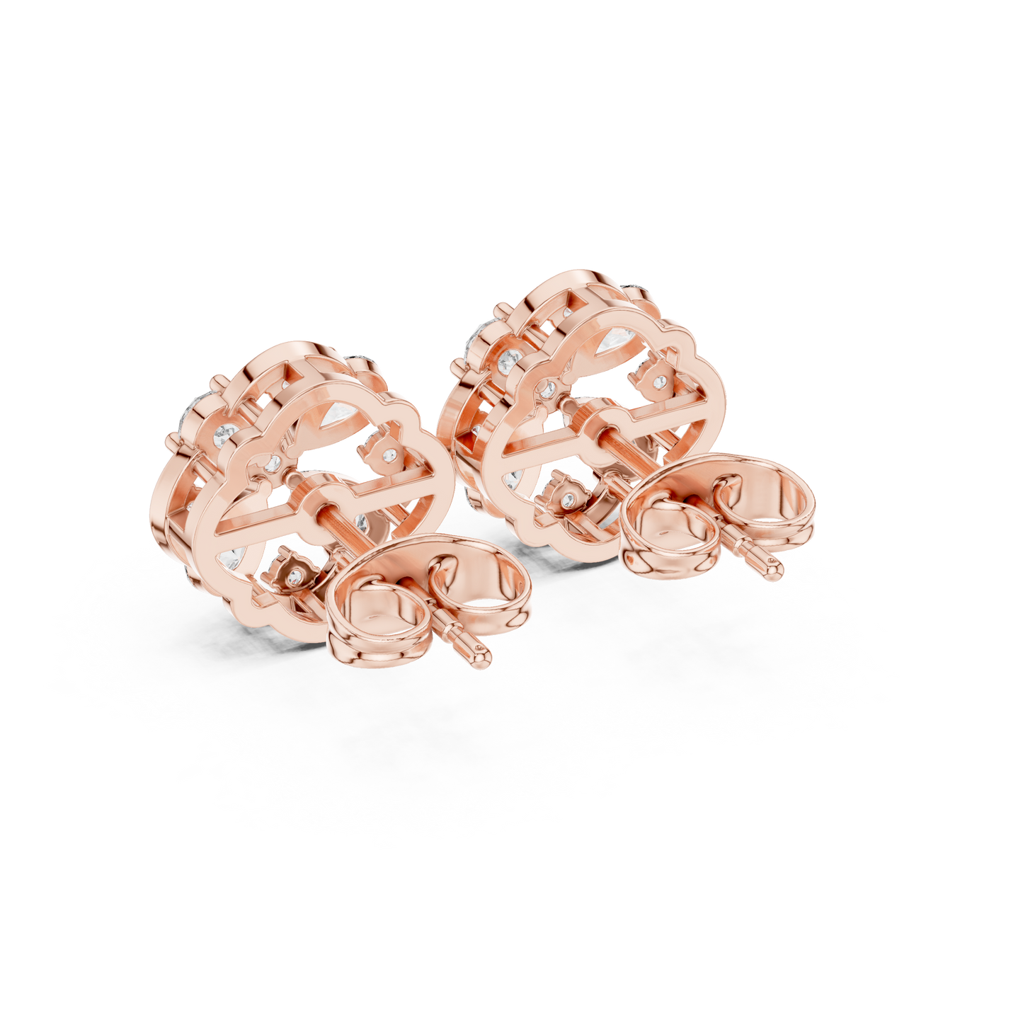 1.07ctw Diamond Pear and Round Cluster Earrings in Yellow Gold | Floral Mandala Studs