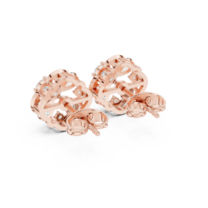 1.07ctw Diamond Pear and Round Cluster Earrings in Yellow Gold | Floral Mandala Studs