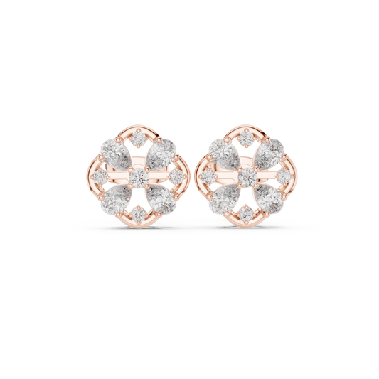 1.07ctw Diamond Pear and Round Cluster Earrings in Yellow Gold | Floral Mandala Studs