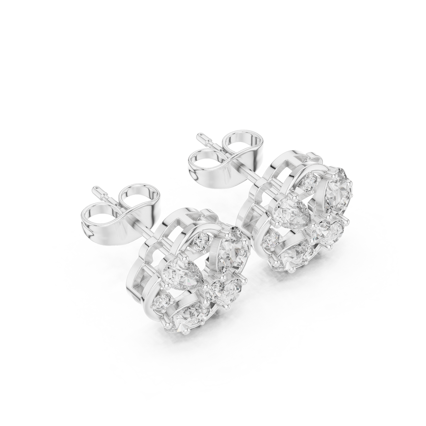 1.07ctw Diamond Pear and Round Cluster Earrings in Yellow Gold | Floral Mandala Studs