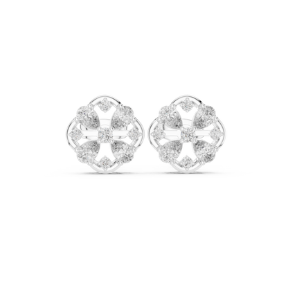 1.07ctw Diamond Pear and Round Cluster Earrings in Yellow Gold | Floral Mandala Studs