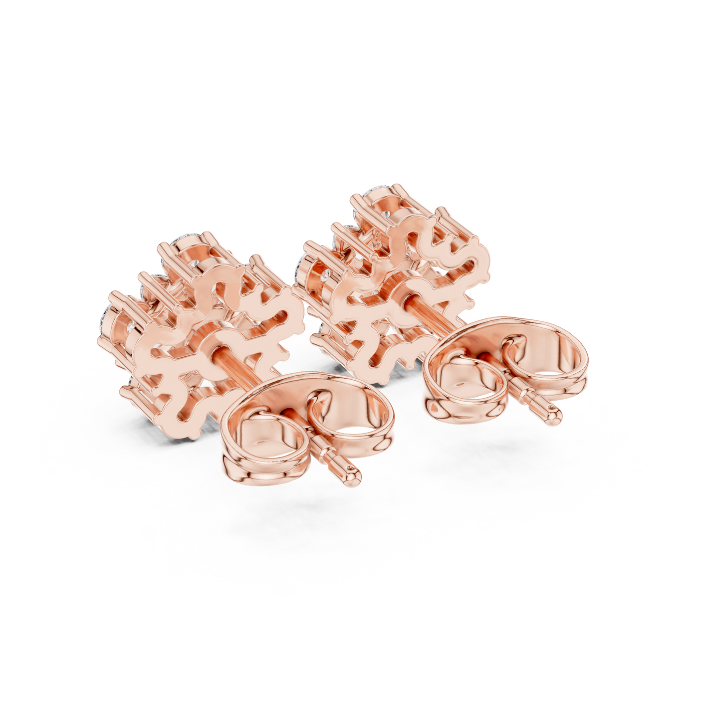 0.62ctw Marquise and Round Diamond Flower Blossom Stud Earrings in Yellow Gold