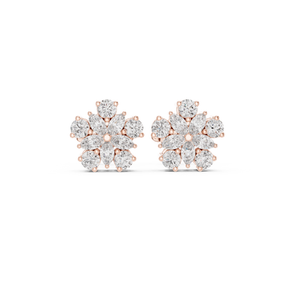 0.62ctw Marquise and Round Diamond Flower Blossom Stud Earrings in Yellow Gold