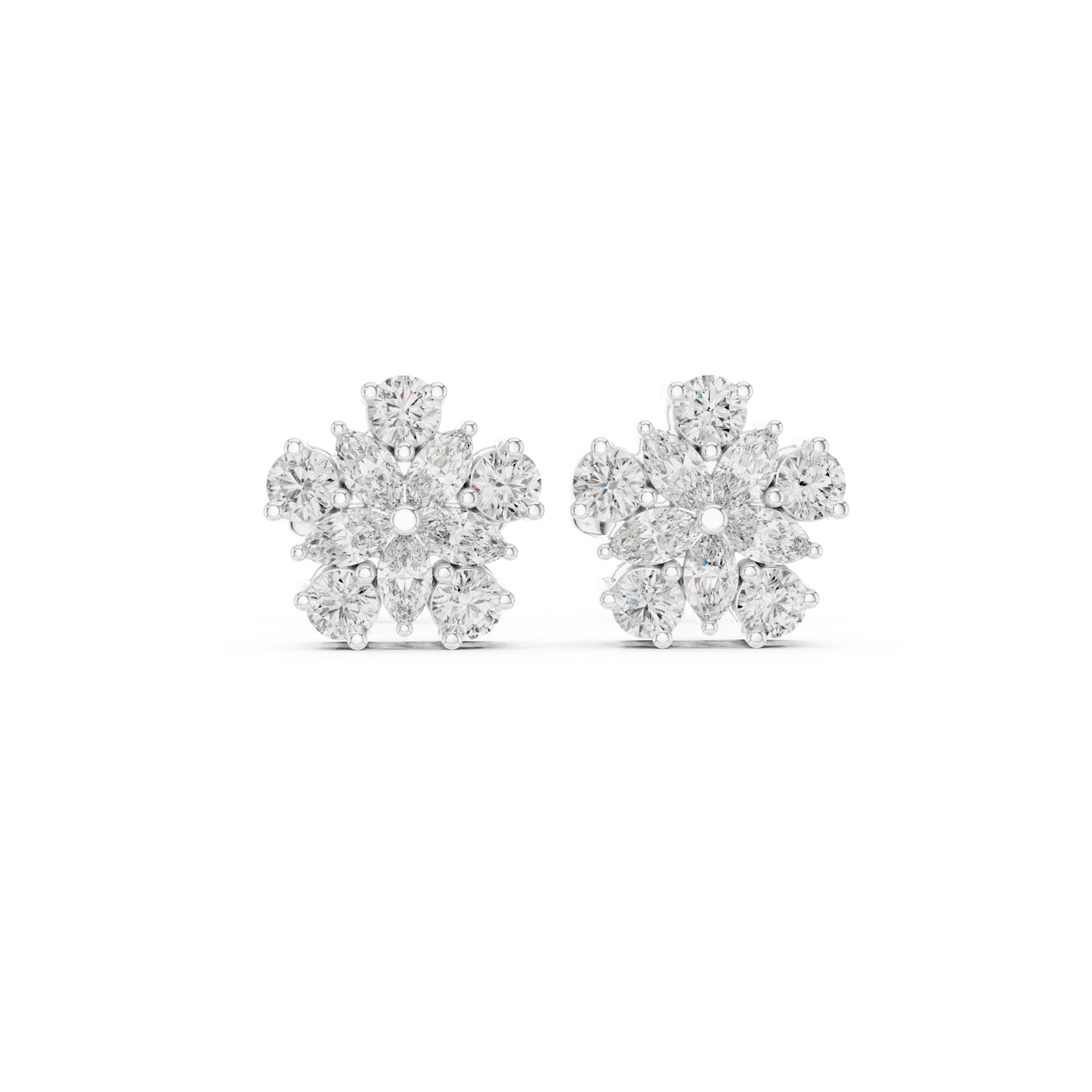 0.62ctw Marquise and Round Diamond Flower Blossom Stud Earrings in Yellow Gold
