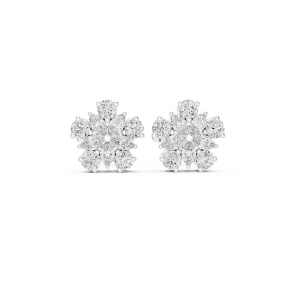 0.62ctw Marquise and Round Diamond Flower Blossom Stud Earrings in Yellow Gold