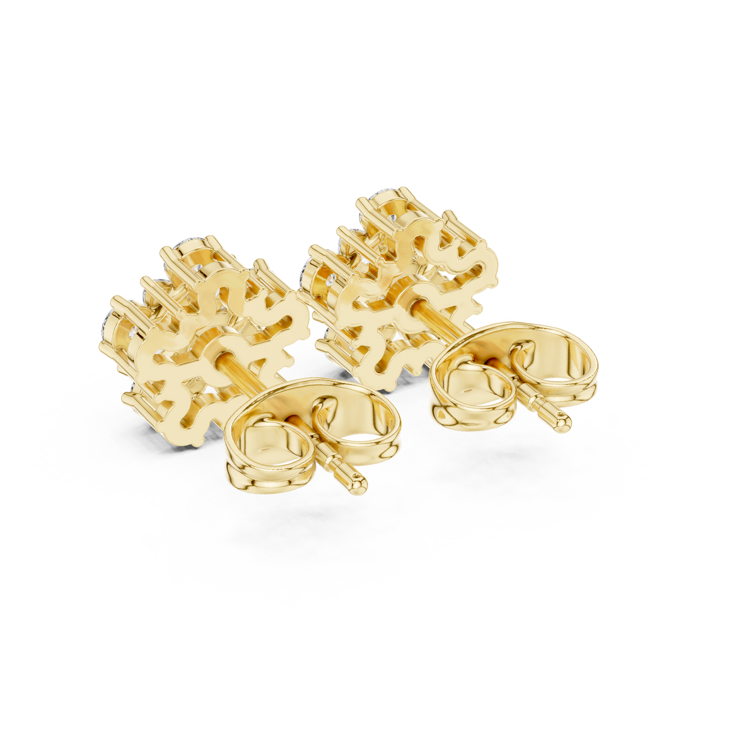 0.62ctw Marquise and Round Diamond Flower Blossom Stud Earrings in Yellow Gold