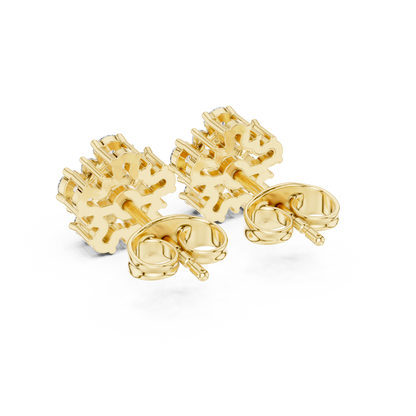 0.62ctw Marquise and Round Diamond Flower Blossom Stud Earrings in Yellow Gold