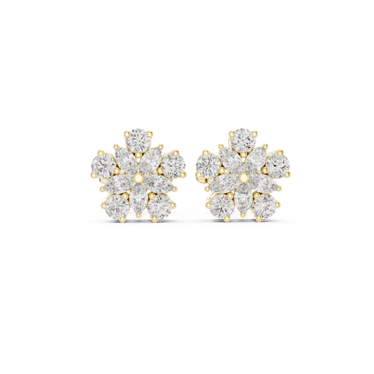 0.62ctw Marquise and Round Diamond Flower Blossom Stud Earrings in Yellow Gold