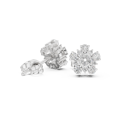 0.62ctw Marquise and Round Diamond Flower Blossom Stud Earrings in Yellow Gold